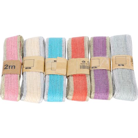Rouleau de 6 rouleaux de ruban de jute tressé à la main pour décorer boîtes à gâteaux, emballages floraux et accessoires vestimentaires (2 mètres). (1/5)