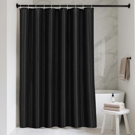 Rideau de douche 150x200 en polyester textile, anti-moisissure pour salle de bain, rideau pour baignoire et douche en tissu imperméable et lavable, rideau de douche avec 10 crochets Noir