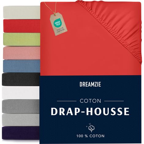 Drap Housse 70x190/200 100% Jersey Coton Rouge Linge de Lit (1/5)