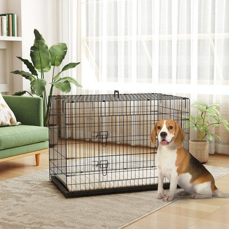 Cage caisse de transport pliante pour chien poignée. plateau amovible. coussin fourni 105 x 70 x 75 cm noir