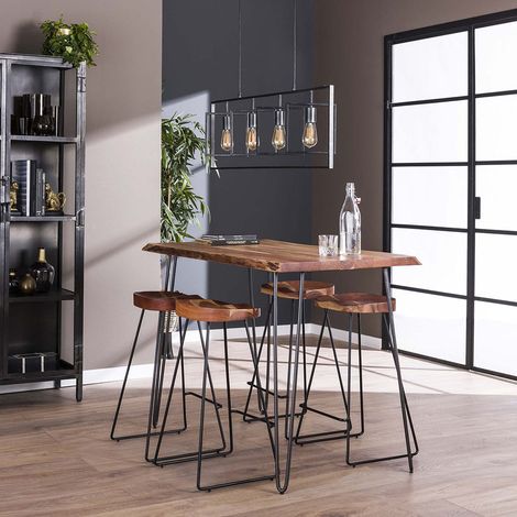 Table haute industrielle en acacia massif naturel 130 cm Marjorie (1/3)