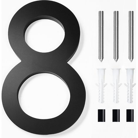 Modern brushed stainless steel door number plaque - 6 inches, 152 mm high, solid black stainless steel (number 8) (1/5)