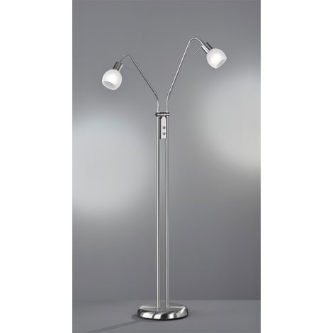Kleine LED Stehleuchte, 2 Flexarm Leselampen, Silber mit Glasschirm, Höhe 125cm (1/5)