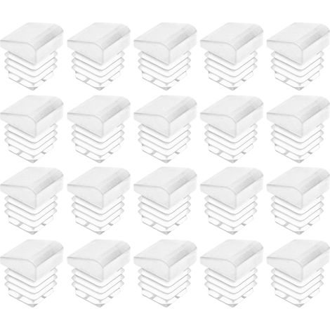 20x Embout de tube rentrant carré incliné à ailettes antidérapant en PELD Cache Tuyau Pied Meuble Chaise Bouchon Protection Intérieur Cannelé, 25 x 25mm blanc