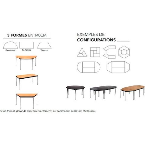 Table Multiforme Confort 140 x 70 chêne clair pied noir avec bords arrondis antichocs - Maxiburo (1/2)