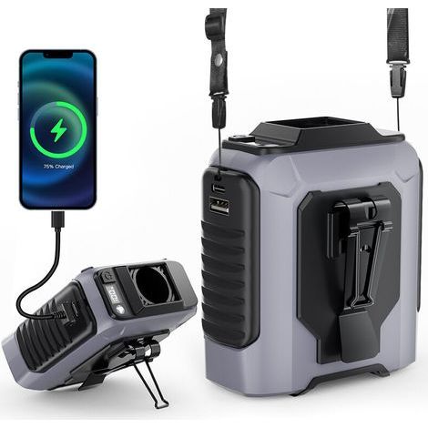 Wiederaufladbarer, tragbarer Gürtelventilator, Mini-Clip-Ventilator mit 5 Geschwindigkeitsstufen, Hüftventilator für T-Shirts mit Taschenlampe, ideal für Outdoor-Aktivitäten, Reisen, Wandern und Campi
