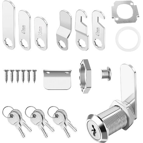 16mm Serrure Boite Aux Lettres, Verrou D'armoire Metallique avec 6 Plaques de Verrouillage Différentes, 6 Clés et 1 kit d'accessoires, pour Boîte Aux Lettres/à Outils, Casier, Classeur (1/5)