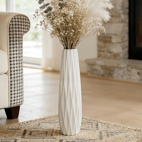 Vase de Sol en céramique Blanche 45cm, décoration Moderne pour intérieur, Salon, Chambre, Mariage, Centre de Table, Grand Vase Design pour Fleurs et Pampas (1/5)