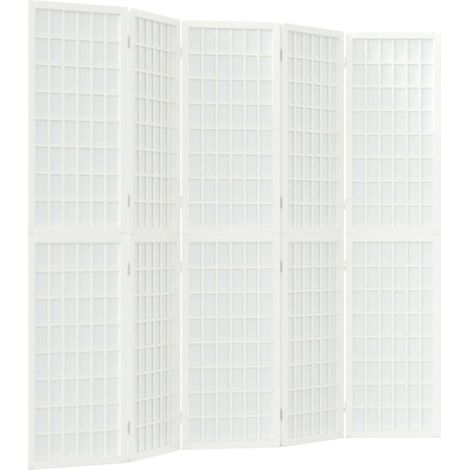 Biombo biombo biombo plegable 5 paneles 200 x 170 cm madera de abeto blanco DEC031182
