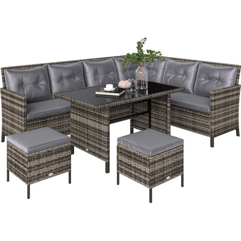 8-Seater Patio wicker Sofa Set Rattan Chair Furniture w/ Glass & Cushioned