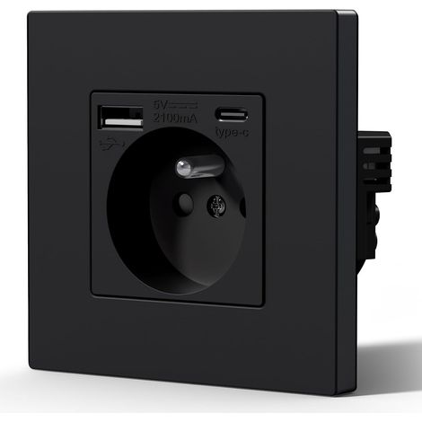 Prise Electrique avec USB et Type C, Prise Murale avec Panneau En Plastique, Alternatif Norme Française 16 Amp 240V 86mm Noir (1/5)