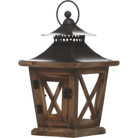 NUPTIO – Lanternes bougie bois , rustiques, pour intérieur/Halloween/centres table(15.515.527CM) (1/5)
