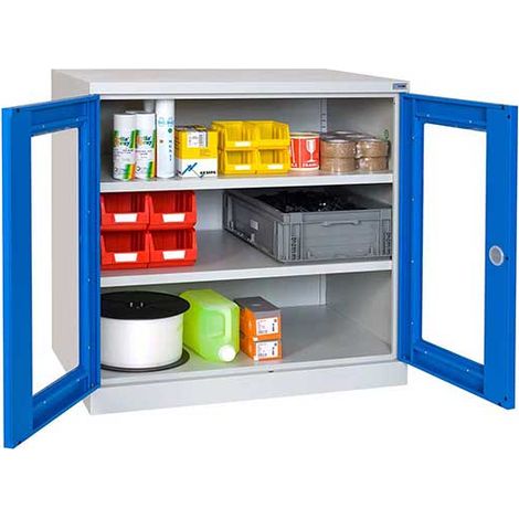 Armoire d'atelier à portes transparentes - Dim 1000x500x1000mm - Portes bleues RAL 5015 - W030050001-GCBI