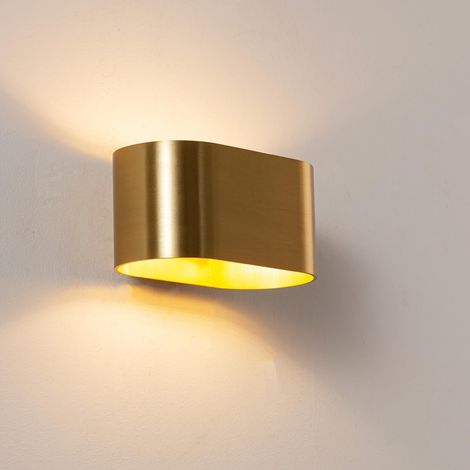 Applique Murale Up & Down avec Douille G9, Design Courbé en Métal, Éclairage Décoratif Intérieur pour Couloir, Salon et Chambre, IP20 (Doré satiné) (1/5)