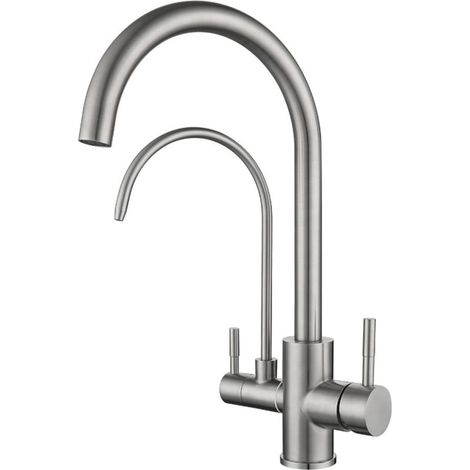 Robinet de Cuisine 3 Voies Robinet d'évier de Cuisine en Acier Inoxydable brossé brossé (1/5)
