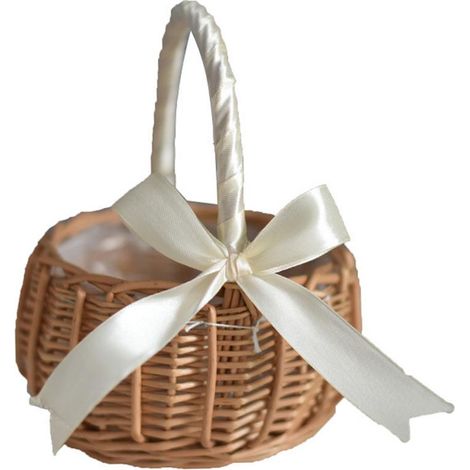Panier En Osier Tressé - Avec Insert Plastique Et Poignées - Pour Fleurs Mariage Ou Pique-Nique - Lot De 1 (1/5)