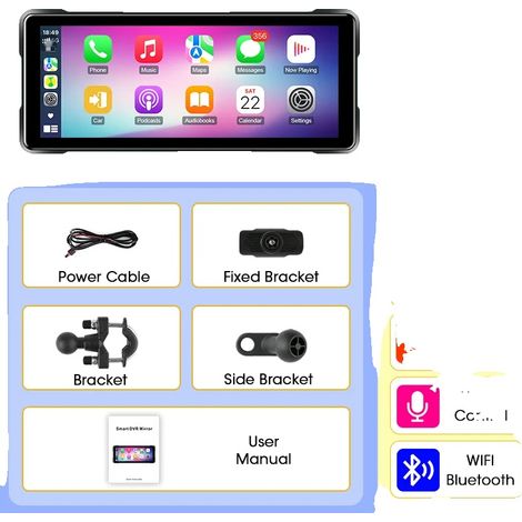 Navigation de moto et Carplay, design étanche, connectivité sans fil, 7 pouces Carplay (1/2)