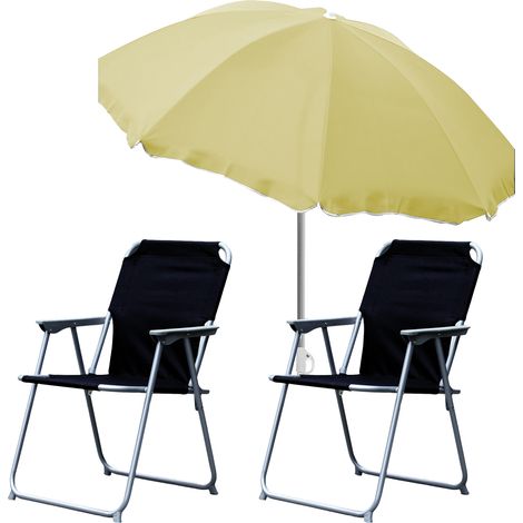 2x Campingstuhl schwarz + Sonnenschirm 180cm Beige-2xMPO2600S+MMC180N-beige (1/5)