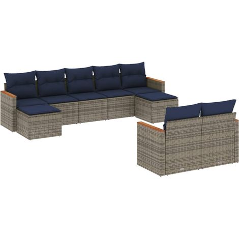 Maison Exclusive - 9-teiliges Gartensofa-Set mit Kissen, grau, Po (1/5)