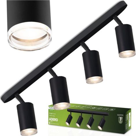 Plafonnier LED - 4 Spots GU10 - IP44 - Pour Salle De Bain Cuisine Extérieur Couvert - Noir (1/5)