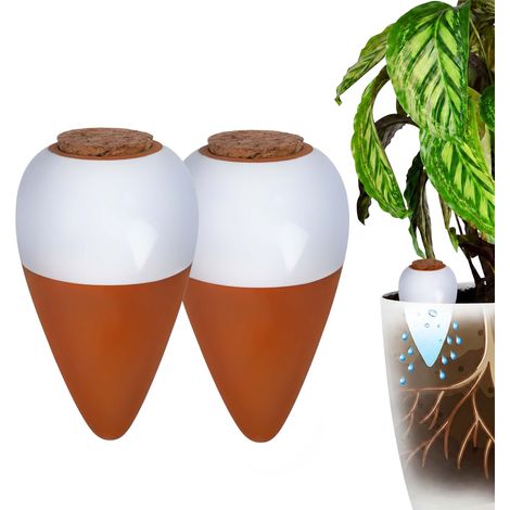 Relaxdays Coni Irrigatori, 2er Set, 350 ml, in ceramica, per piante da interno e balconi, terracotta/bianco (1/5)