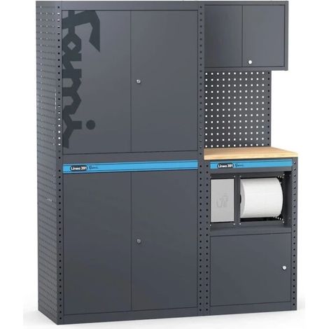 arredamento modulare per officina fami "linea 391" con armadi a 2 ante e modulo di servizio in lamiera antracite 152x49,5x190 cm (1/2)