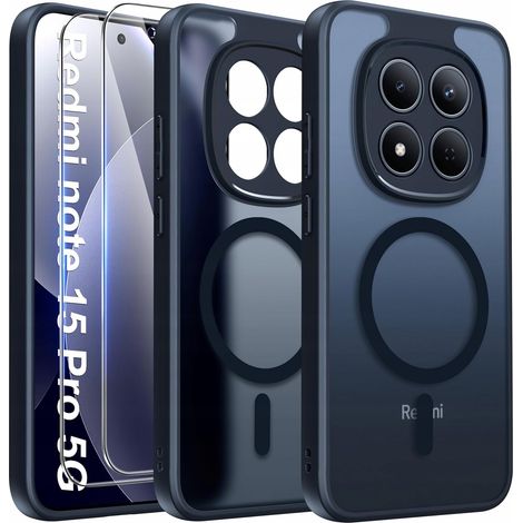 Funda MagSafe negra mate para Xiaomi Redmi Note 15 Pro 5G + 2 protectores de cristal (1/5)