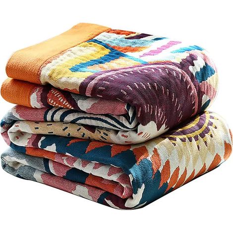 Couverture de canapé 100% coton biologique grande taille, jeté de lit double face bohème chaud doux pour 2 3 places fauteuils et canapé. 200x230cm - Coloré (1/5)