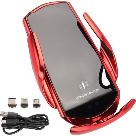 Chargeur sans fil à induction intelligent Q3 pour voiture, charge rapide 15 W, support de voiture à fixation automatique, compatible avec iPhone 12/13 et Samsung série S/Note, rouge (1/5)