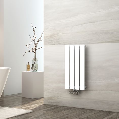 EMKE Radiadores de agua caliente de acero, Radiador plano de un nivel con conexión central, Diseño vertical de pared, Blanco 60x30cm
