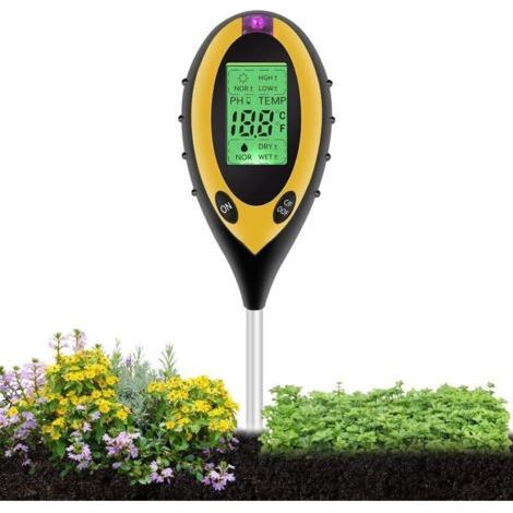 4-en-1 Testeur de Sol, Testeur D'humidité Fonctionnel Lumière/PH/Température/Environnement, Test de Thermomètre Numérique pour Plantes D'intérieur et D'extérieur pour Les Jardins (1/5)