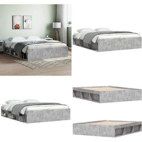 Bettgestell Betongrau 160x200 cm - Beton Grau - Holzrahmen - Massivholzbette - Doppelbett - Boxspringbett - Home & Living (1/5)
