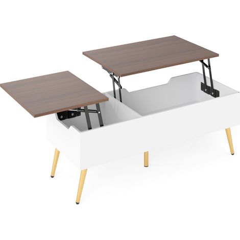 Tavolo centrale moderno con 2 scomparti nascosti e gambe in metallo tavolo, Tavolino da caffè con piano sollevabile Noce (1/3)