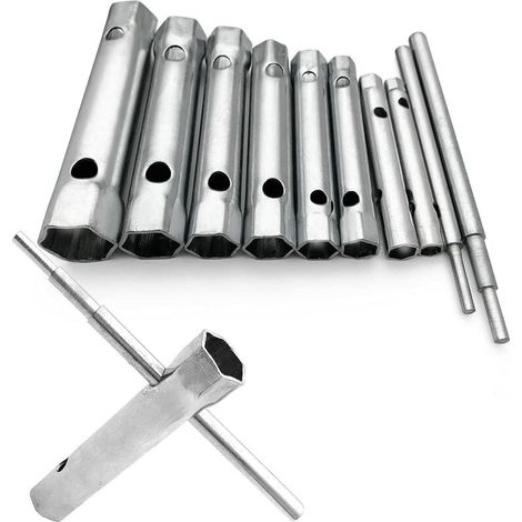 Lot de 10 Clés Tubulaires 6 à 22 mm, Clés à Tubes, Clés à Bougie pour Visser la Bougie, Démontage/Montage de Robinetterie et Mitigeurs, Dévisser des Boulons Inaccessibles