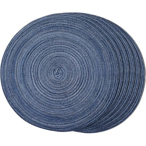 Sets de table, lot de 6 sets de table tissés lavables, résistants à la chaleur et antidérapants, ronds 30 x 30 cm (ronds, bleus) (1/5)