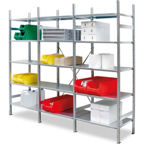 BRB Fachbodenregal, Stecksystem, glanzverzinkt, Länge 3140 mm, Höhe 2 mm, Tiefe 300 mm, 5 Regalebenen, 15 Böden