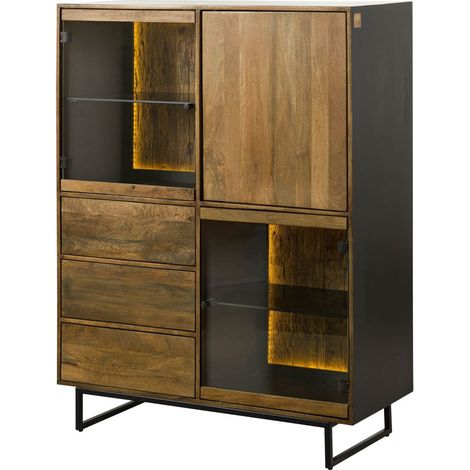 Highboard Mango / Altholz 111x47x145 schwarz / natur lackiert DAVIS 30