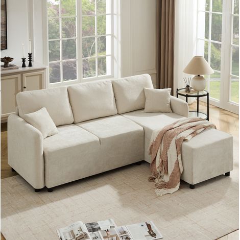 Canapé d'angle 187,5x144x85,5 cm en chenille beige clair, gain de place pour salon FloraGrace (1/5)