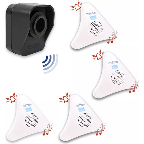 Kit alerte passage 600m "CLASSIC" - 4 carillons triangle 35 mélodies & détecteur mouvement autonome (DA600+) (1/5)