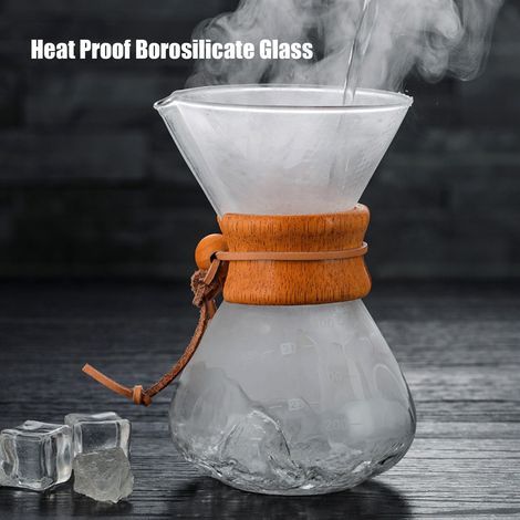 Cafetière à filtre manuel 400 ml (14 oz) avec carafe en verre sans papier, filtre en acier inoxydable et étui en bois. (1/5)