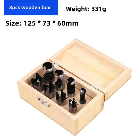 Ensemble de forets à tenon et mortaise à tige ronde, type griffe, pour le travail du bois. Perceuse électrique à main pour le perçage du bois. Ensemble de 8 forets à tenon et mortaise (boîte en bois). (1/5)
