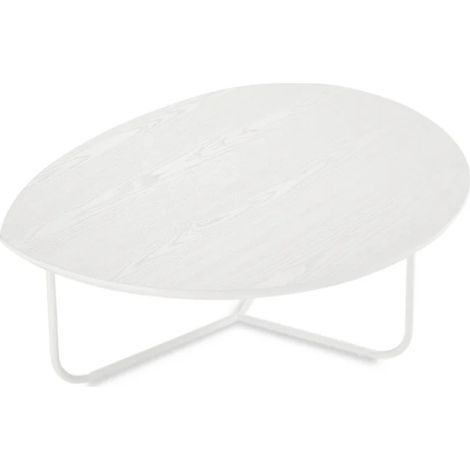 Tavolino sagomato con piano in legno Bianco Frassino e base in metallo OYA (1/4)