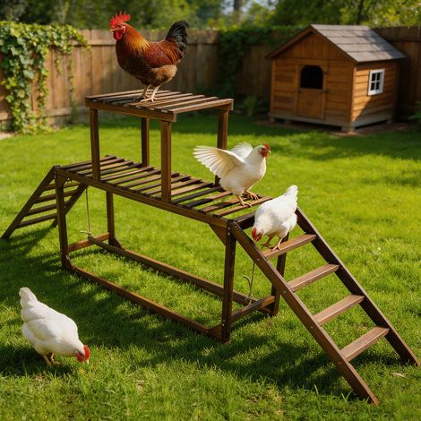 UNHO - Perchoir Poules Bois avec Balançoire Échelle 8-10 Poules (1/5)