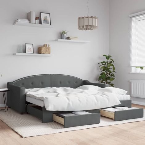 Daybed with Trundle&Drawers without Mattress Dark Grey 90x190 cm Single vidaXL