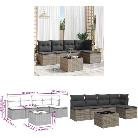 6-tlg. Garten-Sofagarnitur mit Kissen Grau Poly Rattan - Gartenmöbel Set - PE-Rattan Möbel - Outdoor Sofa - Esstisch Set - Lounge Garnitur - Home & Living (1/3)