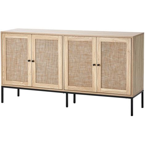Armoire en rotin 150 x 36 x 80 cm, armoire de rangement en rotin avec 4 portes magnétiques et étagères réglables, commode en rotin polyvalente, buffet pour couloir, entrée, cuisine, naturel (1/3)