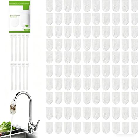 Sacs filtrants en coton pour robinet (100 pièces + 20 attaches), anti-éclaboussures non tissés polyvalents pour eau chaude/froide, filtrent sédiments et impuretés rouillées (1/5)