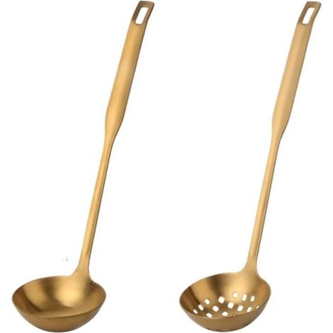 Juego de 2 cucharones y espátulas para sopa - Italia - Oro mate - Apto para lavavajillas