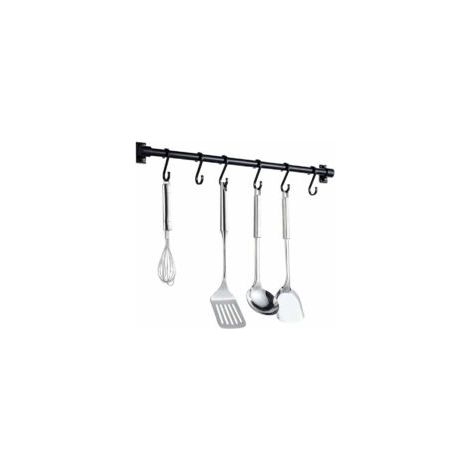 40 cm Wandregal für Küchenutensilien – Küchenregal mit 6 abnehmbaren Haken – Türregal zur Wandmontage für Küchenutensilien (Schwarz) – Crezuo