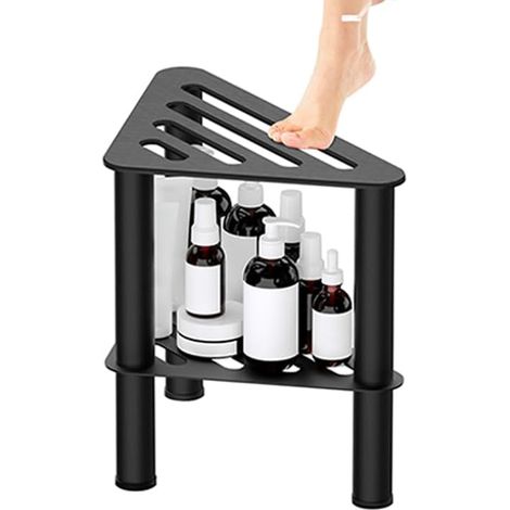 Tabouret de Douche d'angle en MéTal pour Le Rasage des Jambes, Banc de Douche Repose-Pieds pour Douche IntéRieure, Petit Marchepied ImperméAble Et AntidéRapant Noir (1/5)